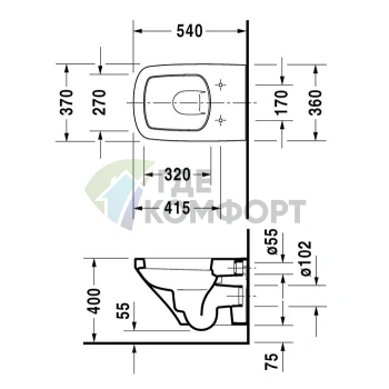 Унитаз подвесной Duravit DuraStyle 540х370 мм с системой монтажа, белый (2552090000) - фото 2