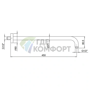 Настенный кронштейн для верхнего душа Fantini AF/21 45 см, хром (81 02 8059) - фото 2