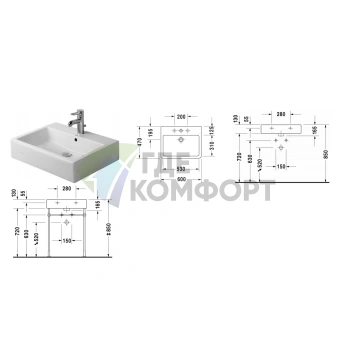 Раковина Duravit Vero 600x470 мм, белая, шлифованная, без перелива (454600079) - фото 2
