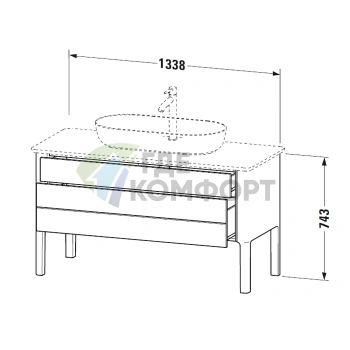 Напольная тумба Duravit Luv с 2 выдвижными ящиками, 743x1388x570 мм, серо-коричневый шелковисто-матовый (LU956606060) - фото 2