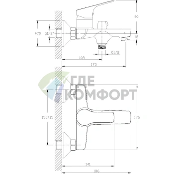Смеситель Rossinka RS29-31 для ванны с душем - фото 2