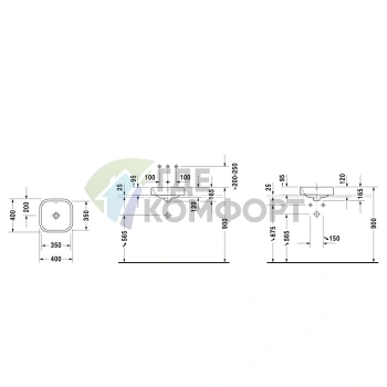 Раковина DURAVIT Happy D2 40x40 см белая без отверстия, со сливом-переливом и креплением (2314400000) - фото 2