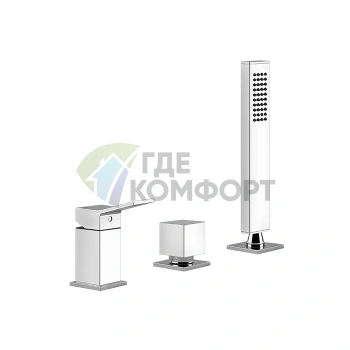 Gessi Rettangolo K смеситель для ванны с ручным душем и переключателем, хром (53043#031) - фото 1