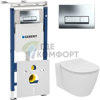 Комплект для скрытого монтажа: чаша Ideal Standard Connect AquaBlade + инсталляция Geberit с микролифтом и шумоизоляцией - фото 1