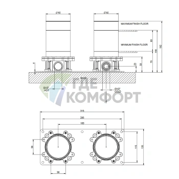 Встраиваемая часть для напольного смесителя GESSI INCISO для ванны, хром (58099#031) - фото 2