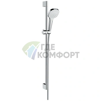 Душевой набор HG Croma Select E: штанга 900 мм, ручной душ 110 с функцией Rain, EcoSmart, белый/хром (26595400) - фото 1