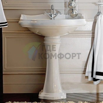 Раковина Kerasan Waldorf керамическая 60х55см c 1 отверстием под смеситель белая с пьедесталом цвет заглушки-хром - фото 2