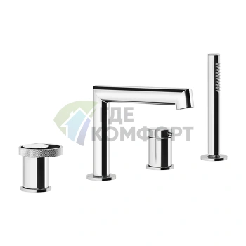 Смеситель для ванны Gessi Anello на 4 отверстия с изливом, девиатором, шлангом и лейкой в хроме (63337#031) - фото 1