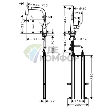 Кухонный смеситель Hansgrohe Metris M71 однорычажный с выдвижным душем, хром (73801000) - фото 2