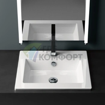Раковина GSI Kube встраиваемая с переливом, 1 отв., 58×45 см, белая - фото 1