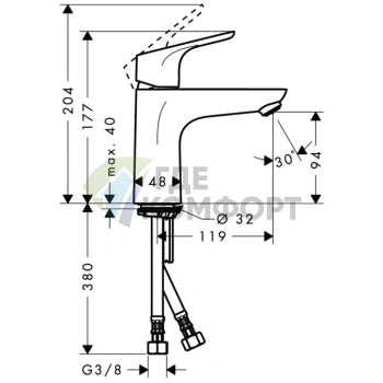 Смеситель для раковины Hansgrohe Focus с хромированным покрытием (31517000) - фото 2
