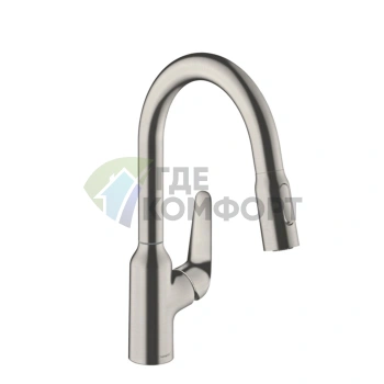 Кухонный смеситель Hansgrohe Focus M42 с выдвижным душем | Однорычажный | Цвет под сталь (71801800) - фото 1