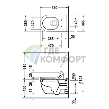 Унитаз подвесной Duravit Starck 3 Compact белый 370x620 мм (2226090000) - фото 2