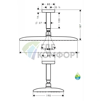 Верхний душ HG Raindance с технологией RainAir 360х190 мм, хром (27381000) - фото 2