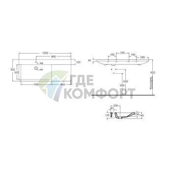 Раковина AZZURRA THIN 120x50см без отв под смесительитель цвет белый - фото 2