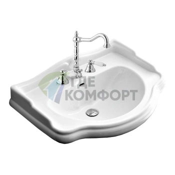 Подвесная раковина для колонны KERASAN Retro 55 см, белая, 3 отверстия под смеситель (104501*3) - фото 1