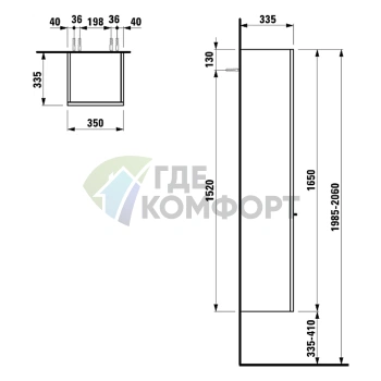 Подвесной шкаф Laufen Palace 350х335х1650 мм, антрацитовый дуб (4.0202.2.075.548.1) - фото 2