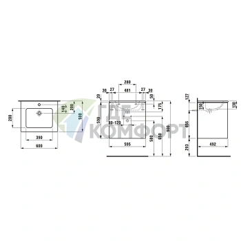 Шкафчик под раковину Laufen Pro S Slim 600: подвесной, 600×500×610 мм, 2 ящика, белый глянец (8.6496.0.261.104.1) - фото 2