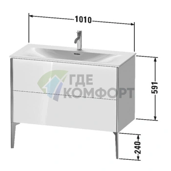 Подвесная тумба Duravit XViu 591x1010x480 мм, цвет walnut dark/черный матовый, для раковины 234410 (XV43030B221) - фото 2