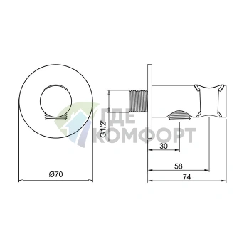 Душевое подключение Almar ROUND с держателем и круглым отражателем, хром (E095037.CR) - фото 2