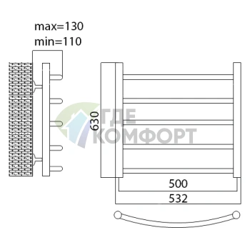 Полотенцесушитель электрический Terminus Классик П5 50x63 E L - фото 2