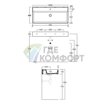 Подвесная раковина SIMAS AGILE 101x46 см, черный матовый, с переливом - фото 2