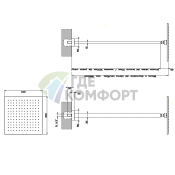 Душевая система Gessi Rettangolo с потолочным креплением 300x300 мм (15199#031) - фото 2