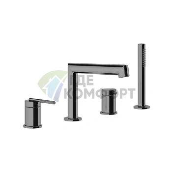 Смеситель GESSI INGRANAGGIO для ванны на 4 отверстия с ручным душем в цвете Black Metal Brushed PVD (63537#707) - фото 1