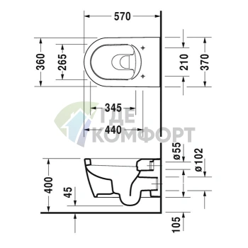 Унитаз подвесной Duravit ME by Starck с вертикальным смывом 4,5 л и покрытием HygieneGlaze, белый (2528092000) - фото 2