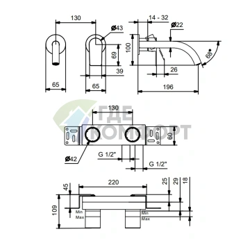 Настенный смеситель для раковины Fantini MYO, хром (61 02 V611B) - фото 2