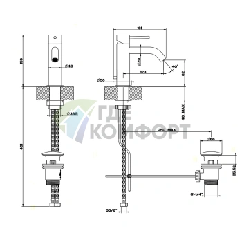 Смеситель для раковины GESSI 316 на одно отверстие с донным клапаном, сталь с сатиновым покрытием (54001#239) - фото 2