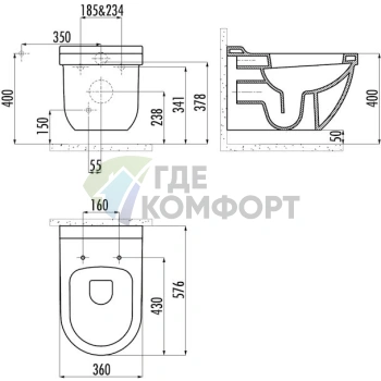 Элегантный подвесной унитаз Creavit Dream DR321 для современного интерьера - фото 3