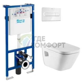 Комплект для подвесного унитаза Roca: инсталляция Duplo WC 89009000K, чаша Gap 346477000, сиденье Gap 80147200