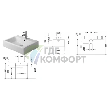 Раковина Duravit Vero Умывальник шлифованный с перел с 3 отв под смеситель включая крепление 600x470мм Цвет Черный - фото 2