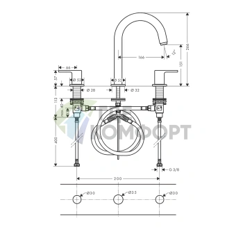 Смеситель для раковины Hansgrohe Vernis Shape матовый черный на 3 отверстия (71563670) - фото 2