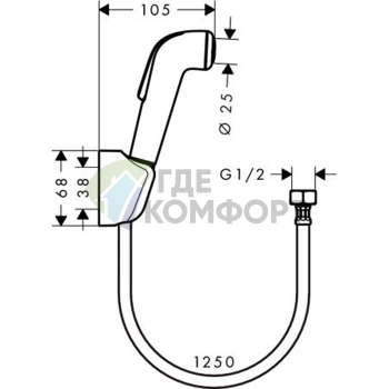 Гигиенический душ Hansgrohe 1jet — шланг 1,25 м с настенным держателем, белый/хром (32127000) - фото 2