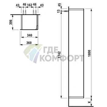Подвесной шкаф LAUFEN INO 36х30,5х180 см, 1 дверца, правостороннее открывание, орех тёмный (4.2545.2.030.171.1) - фото 2