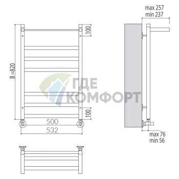 Полотенцесушитель Terminus Хендрикс 32/18 П7 3-3-1 50x82 - фото 3