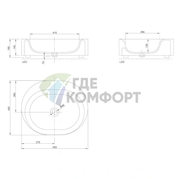 Накладная раковина KNIEF Moon 55х45x16 см с интеллектуальной LED-подсветкой, белая матовая - фото 2