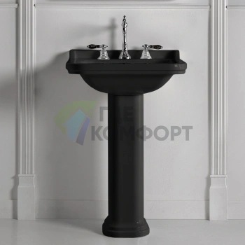 Керамическая раковина Kerasan Waldorf 60х55 см, черная с хромированной заглушкой (4140K4 nero/cr *1) - фото 1