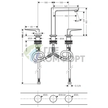 Смеситель для раковины Hansgrohe Metropol 160, 3 отв., с донным клапаном, хром (32515000) - фото 2