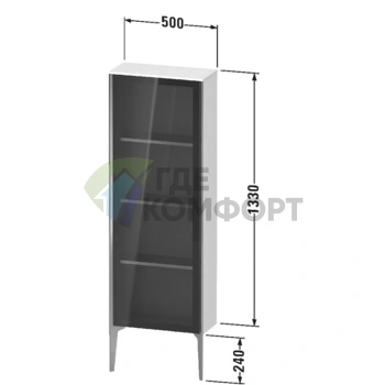Шкаф подвесной Duravit XViu со стеклянной дверью и полками, 1330x500x240 мм, цвет walnut dark/черный матовый (XV1366RB221) - фото 2