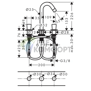 Смеситель для раковины Hansgrohe Logis на 3 отверстия с донным клапаном, хром (71133000) - фото 2