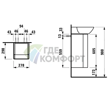 Тумба под раковину LAUFEN INO 815301 с сифоном и 4 полками, цвет тёмный орех (4.2530.1.030.171.1) - фото 2