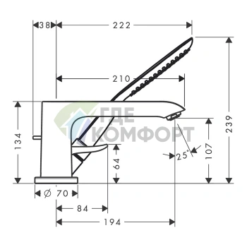 Смеситель для ванны Hansgrohe Metris с ручным душем, хром (31190000) - фото 2