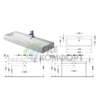 Раковина Duravit Vero 1200 мм белая с тремя отверстиями под смеситель (454120073) - фото 2