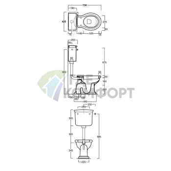 Бачок для унитаза SIMAS Lante LA01/LA02 для низкой трубы, 42x20,5 см, белый (LA28bi) - фото 2