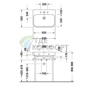 Раковина Duravit Happy D2 для мебели 650x505 мм, белая, шлифованная, с переливом (2318650027) - фото 2