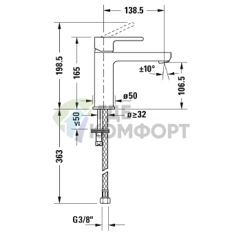 Смеситель для раковины Duravit B.2 хром, однорычажный, на 1 отверстие (B21020002010) - фото 2