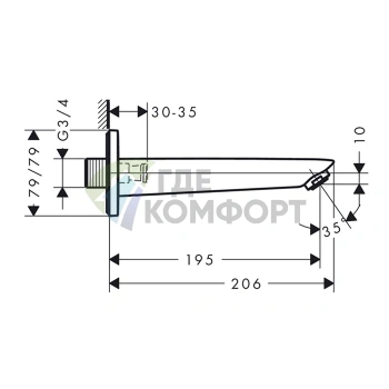 Излив для ванны Hansgrohe Logis настенный, 195 мм, хром (71410000) - фото 2